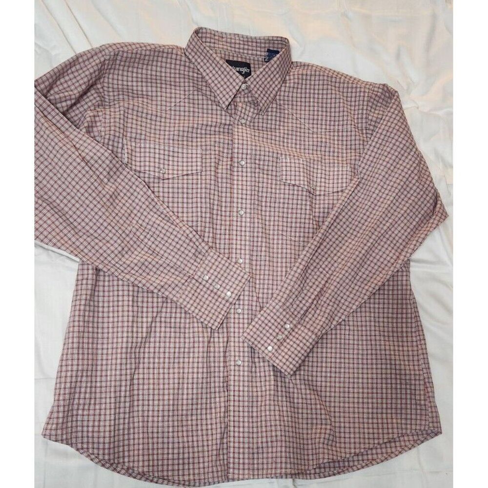 Wrangler Western Shirt Men's XXL Pearl Snap Long Sleeve Plaid Check Cowboy Red